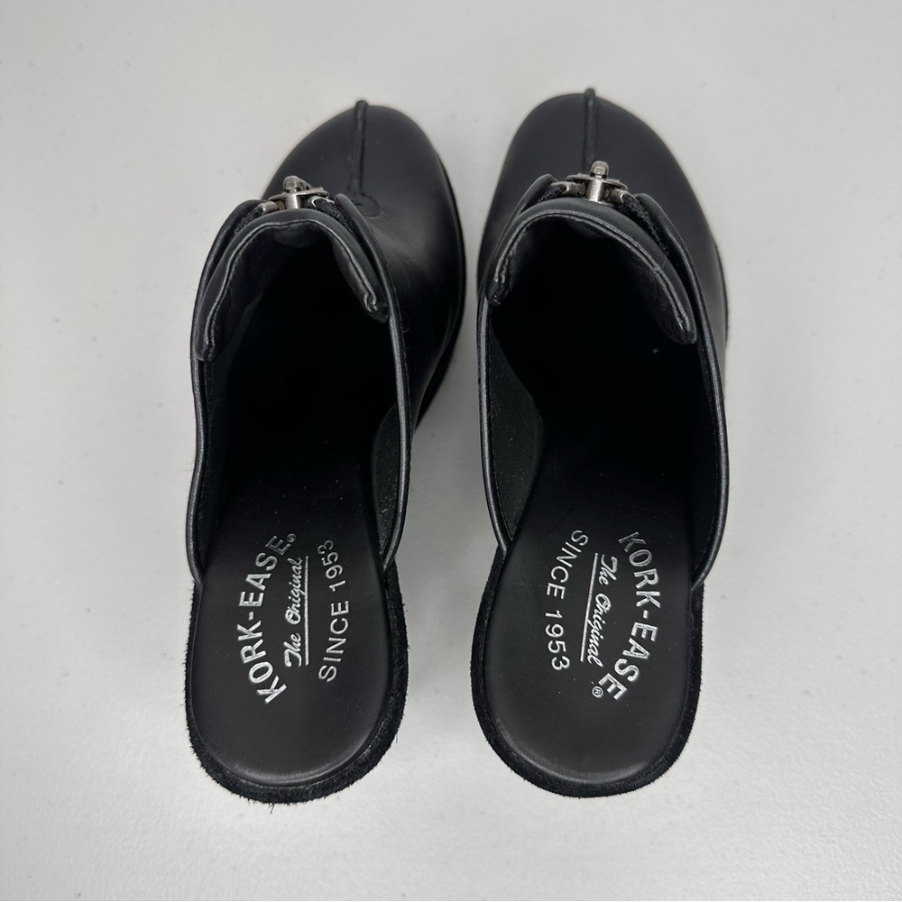 Kork-Ease Leather Heeled Clogs Women’s 10 Black Leather Slip-on Mule Zipper Shoe - Picture 7 of 16